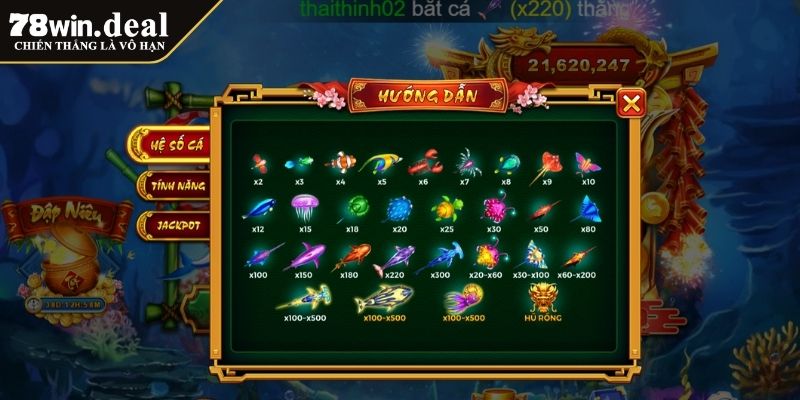 Jackpot Đánh Cá 78WIN - Cơ Hội Thắng To Với Loại Cá Đặc Biệt 3 Sinh vật và phần thưởng trong Jackpot Đánh Cá 78WIN